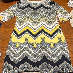 Chevron Half Sleeve Dress in Yellow and Black